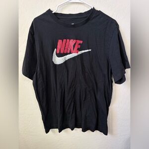 Nike Black Short-Sleeve Tee with Red Logo and White Swoosh